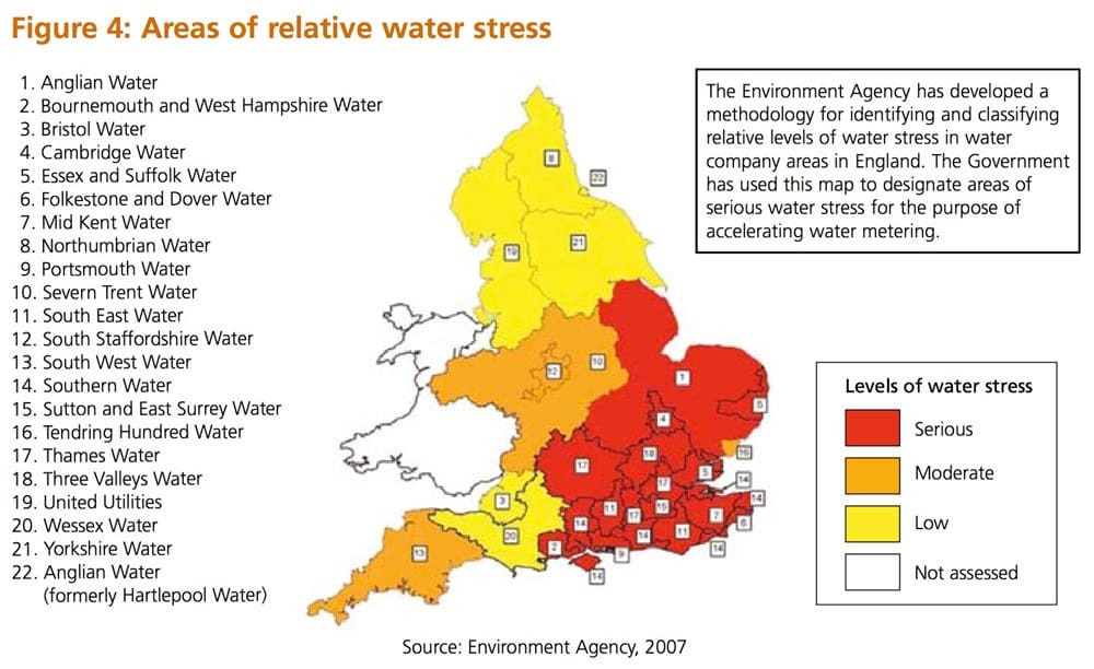 Areas of relativewwater stress in UK